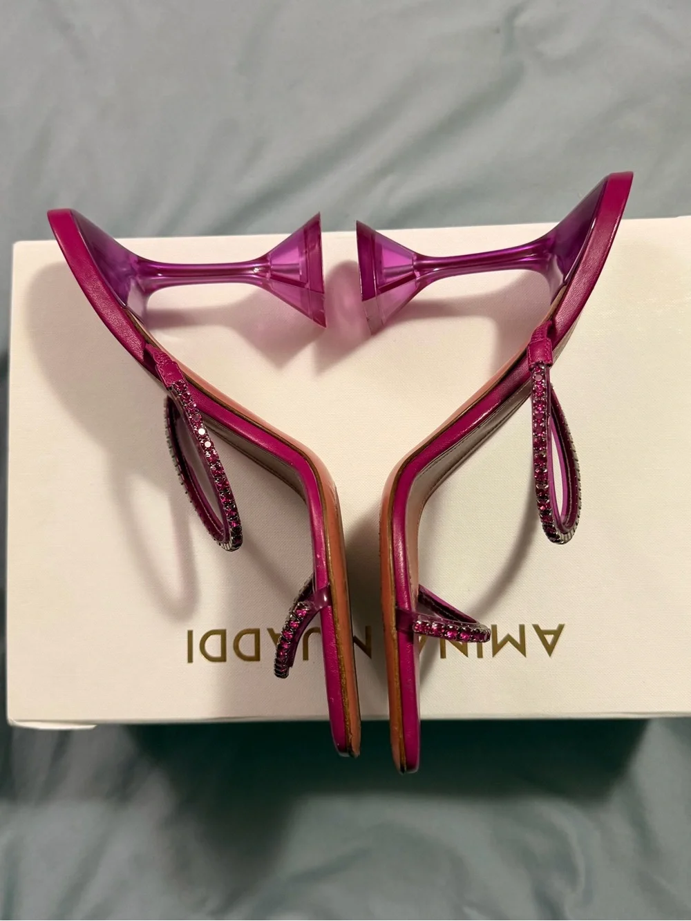 Amina Muaddi Gilda Glass Magenta Pink Heels